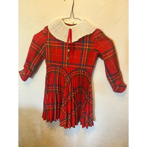 Vintage Little Saints Girls Dress Size Age 4 To 5 Pleated Plaid Made in England - Picture 1 of 3
